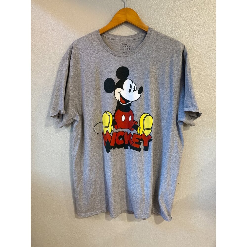 Disney Mickey Mouse‎ Graphic T-Shirt Mens 2XL Heather Grey Sitting Mickey Retro